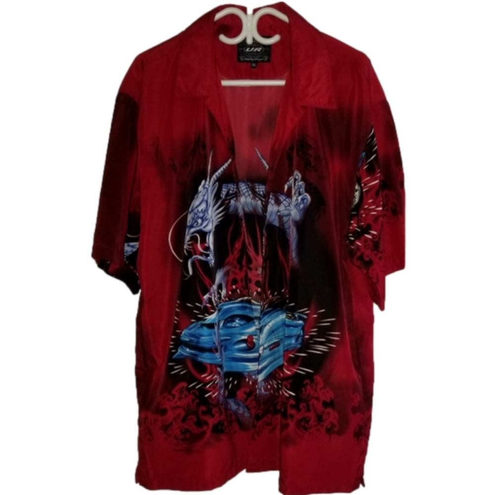 Urban Rags Dragon And Car Graphic Short Sleeve Button Up Size XXXL
